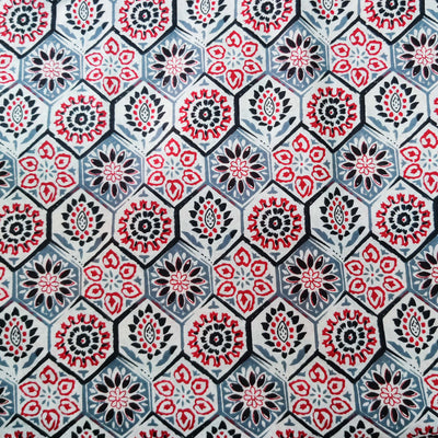Pure Cotton Screen Print With Shades Of Red And Grey Print Fabric