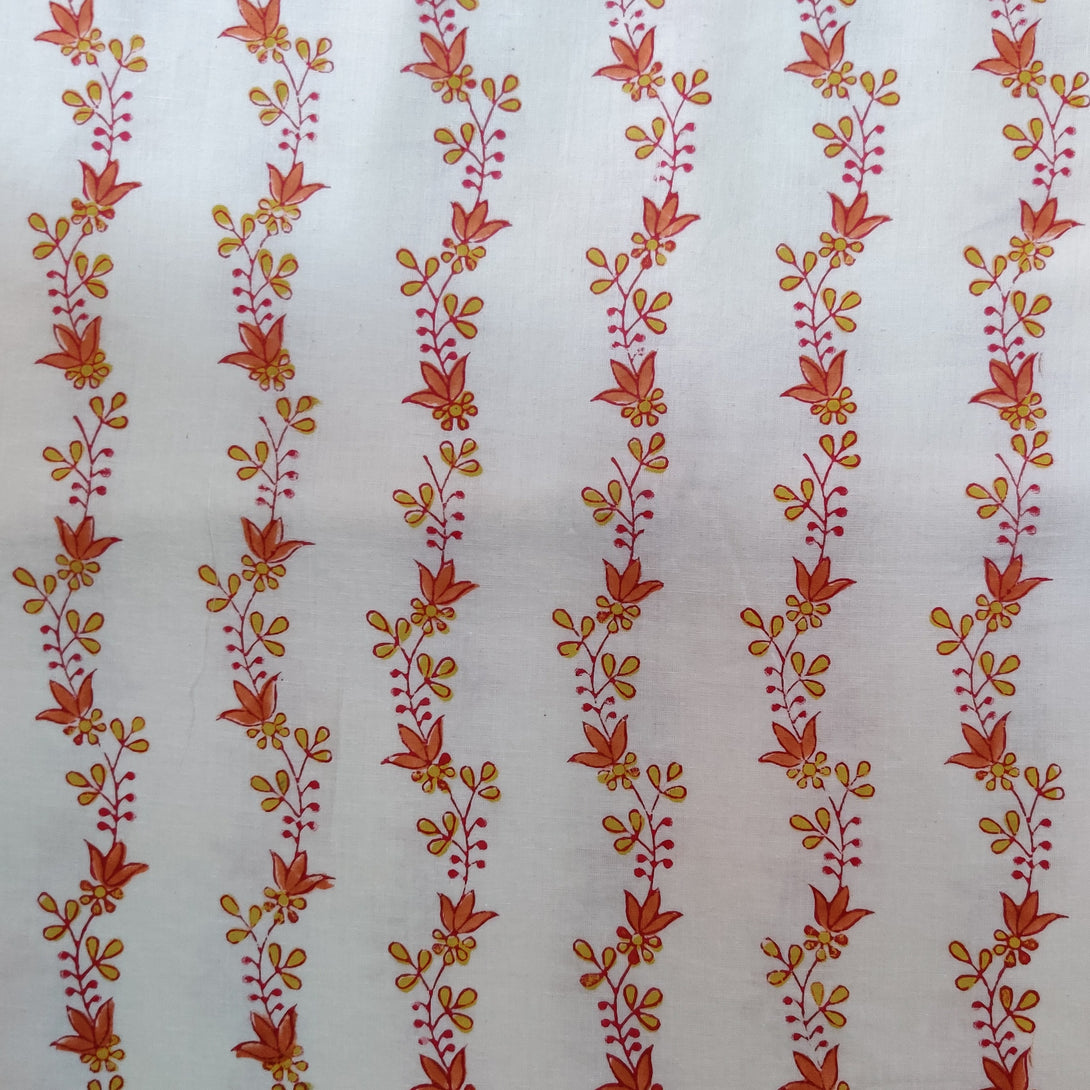 Brown Jaal Hand Block Printed Cotton Fabric (Border)