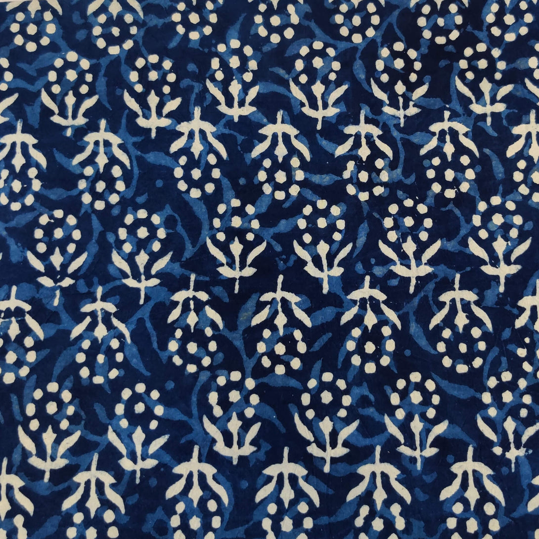 Pure Cotton Self Design Indigo With Tiny Plant Motif Hand Block Print ...
