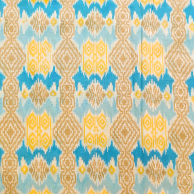 Pure Cotton Shades Of Blue Yellow Brown Patola Screen Print blouse piece Fabric (1.30 meter)