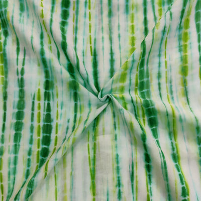 Pure Cotton Shibori Greenish White With Shades Of Green Handmade Fabric