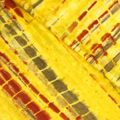 Pure Cotton Shibori Yellow With Orange Tie And Dye Fabric