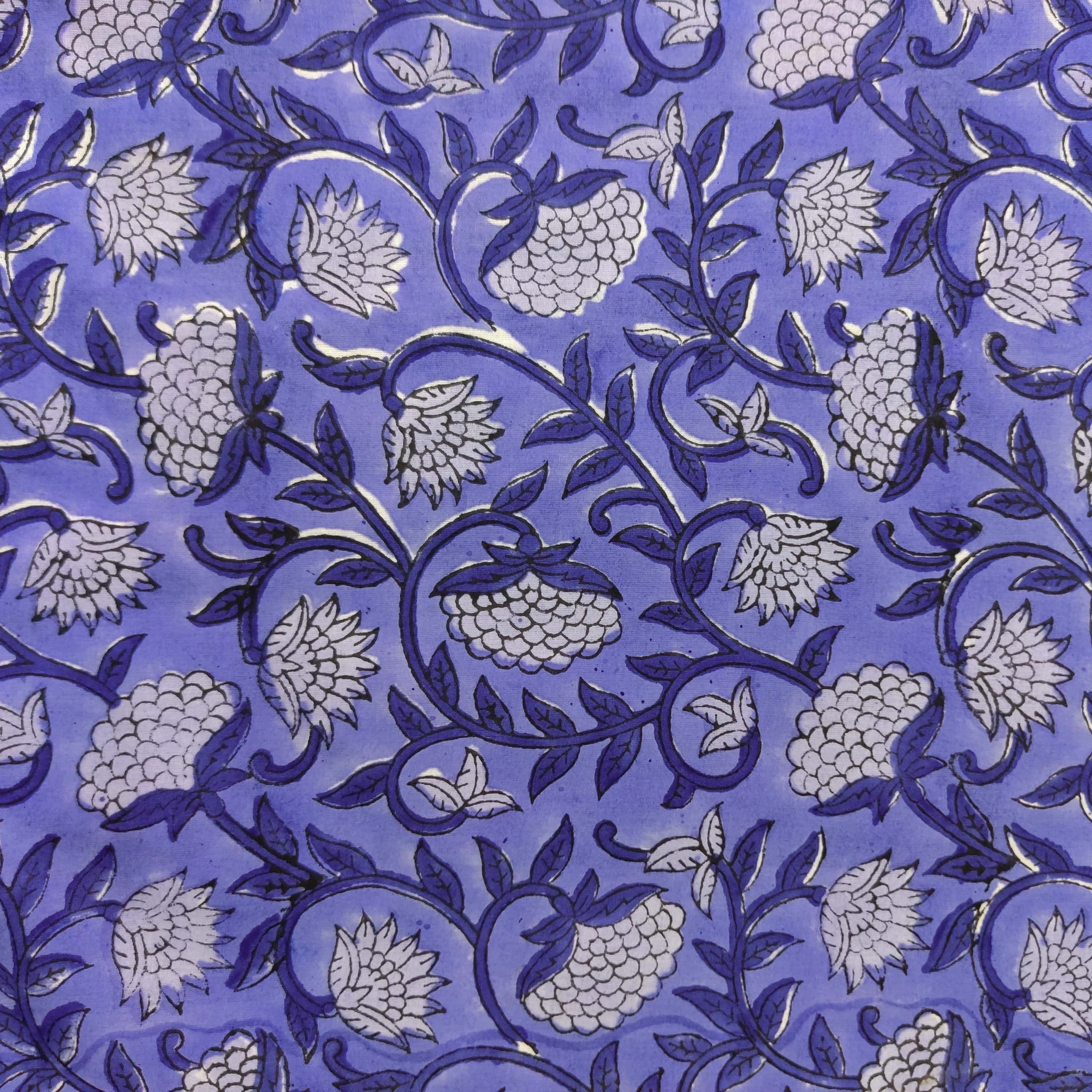 Pure Cotton Soft Blue Purple With Jaal Hand Block Print Fabric – Sanskruti