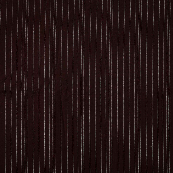 Precut (1.5 meter) Pure Cotton South Handloom Brown With Silver Zari Stripes Woven Fabric
