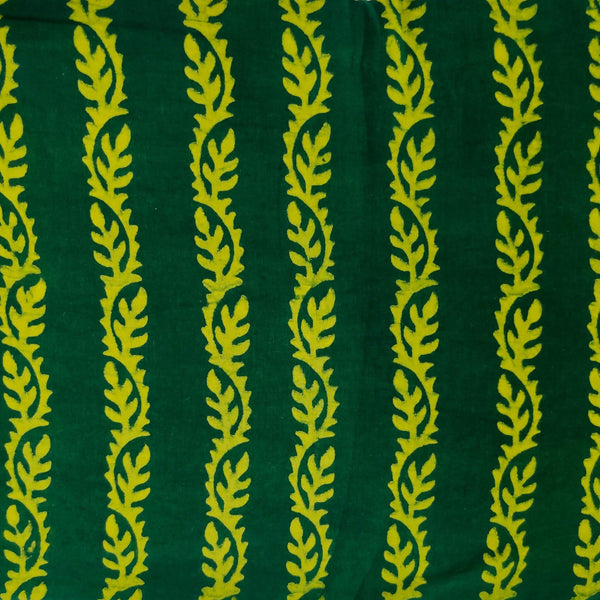 Pre-cut 1.50 meter Pure Cotton Special Ankola Dabu Dark Green With Creeper Stripes Hand Block Print Fabric