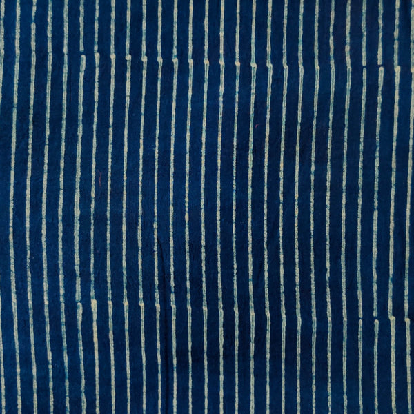 Pure Cotton Special Ankola Indigo With Fine Stripes Hand Block Print Blouse Fabric (1.10 Meter)