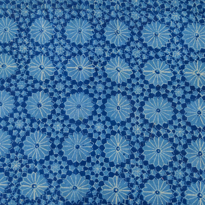 Pure Cotton Special Ankola Indigo With Geometric Flower Pattern Hand Block Print Fabric