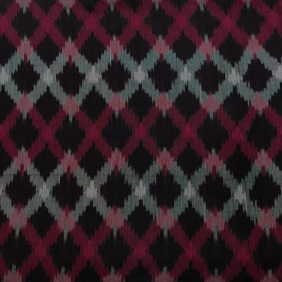 Pure Cotton Special Weaves Mercerised Ikkat Black With Maroon Grey Criss Cross Woven Fabric