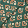 Pure Cotton Teal Discharge With Cream Orange Grass Flowers Hand Block Print Fabric