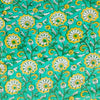 Pure Cotton Teal Jaipuri With Single Yellow Flower Jaal Hand Block Print Fabric