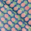 Pure Cotton Textured Blue With Pink Pineapple hand Block Print Fabric