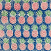Pure Cotton Textured Blue With Pink Pineapple hand Block Print Fabric