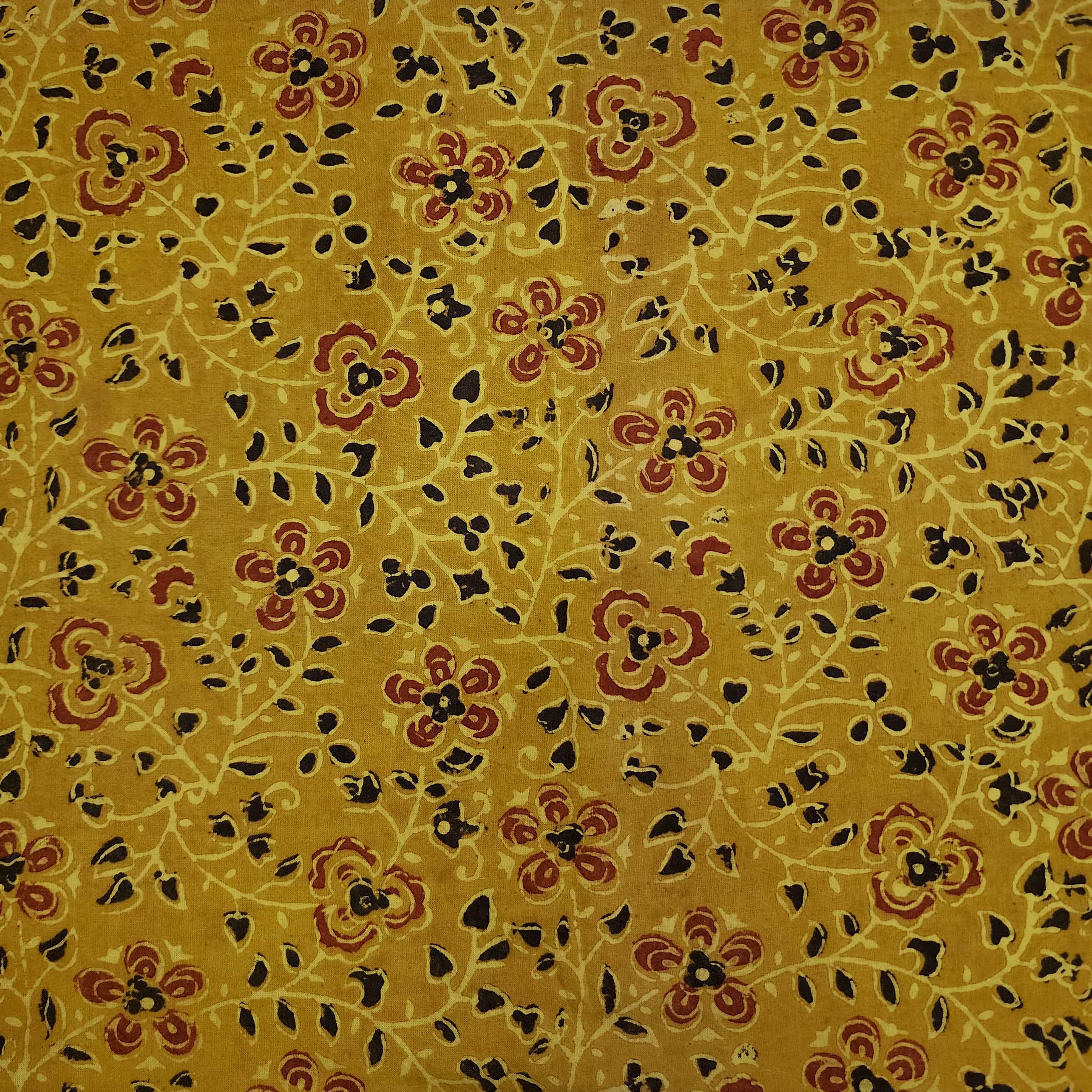 Tumeric Type Print Pure Cotton Tumeric Dyed With Rust Floral Jaal Hand Block Print Fabric ...