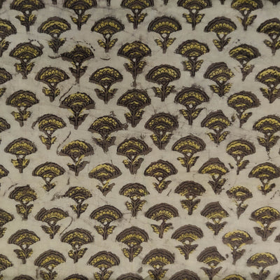 Pure Cotton Vanaspati Sandy With Mushroom Motif Hand Block Print Fabric