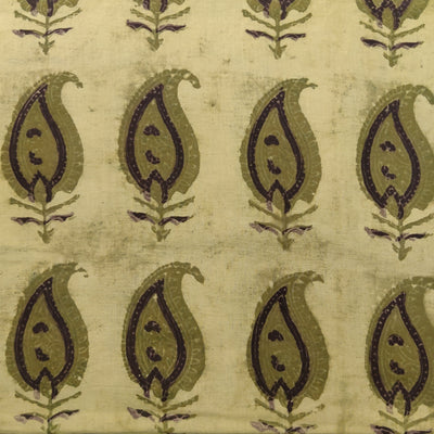 Pure Cotton Vanaspati Sandy Yellow With  Kairi Hand Block Print Fabric