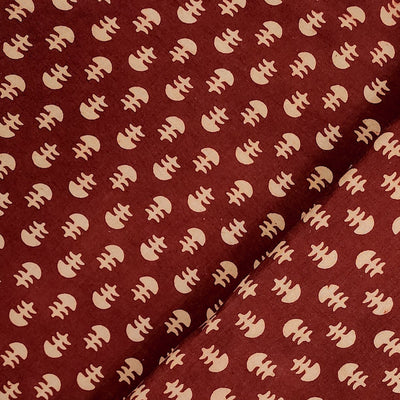 Pure Cotton Vegetable Dyed Rust With Tiny Cream Fish Bone Motifs Hand Block Print Fabric