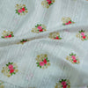 Pure Cotton White Chiken Border Fabric With Floral Embroidery