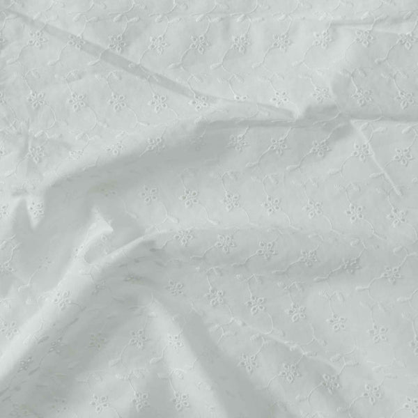 (Width 56 Inches) Pure Cotton White Hakoba Small Leaves And Flowers Woven Fabric