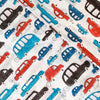 Pure Cotton White Jaipuri With Blue Brown And Red Cars Hand Block Print Fabric
