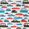 Pure Cotton White Jaipuri With Blue Brown And Red Cars Hand Block Print Fabric