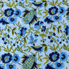 Pure Cotton White Jaipuri With Blue Wild Flower Jaal Hand Block Print Fabric