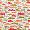 Pure Cotton White Jaipuri With Peach Green And Red Cars Hand Block Print Fabric