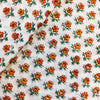 Pure Cotton White Jaipuri With Tiny Red Orange Flower Plant Hand Block Print Blouse Fabric ( 1 Meter )