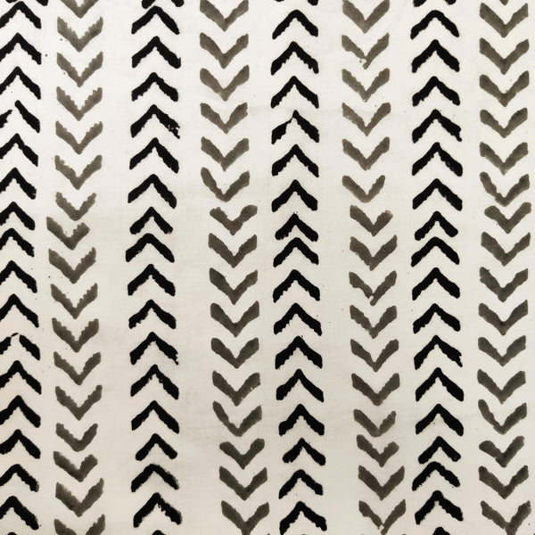 Pure Cotton White With Black And Grey Arrow Head Hand Block Print Fabric
