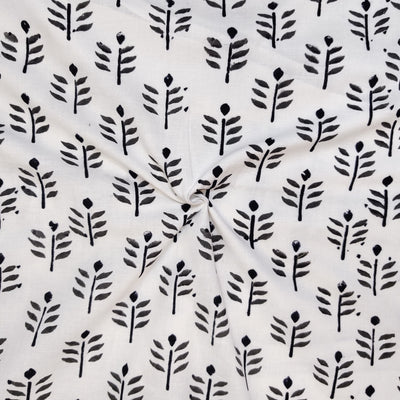 Pure Cotton White With Black Arrow Motifs Hand Block Print Fabric