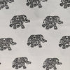 Pure Cotton White With Black Elephant Hand Block Print Fabric