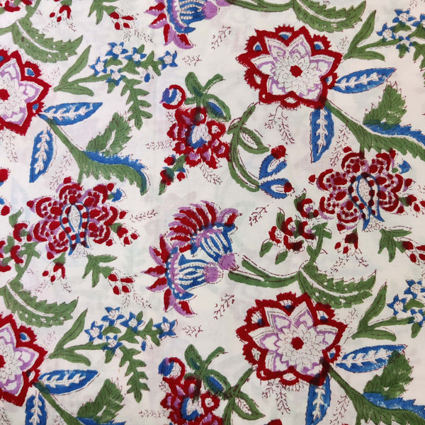 Blouse Piece 1.15 Meter Pure Cotton White With Multi Type Flower Jaal Hand Block Print Fabric