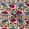 Pure Cotton White With Red And Blue Creeper Hand Block Print Fabric
