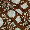 Pure Cotton Wood Brown Jaipuri With White Flower Jaal Hand Block Print Blouse Fabric ( 85 Cm )