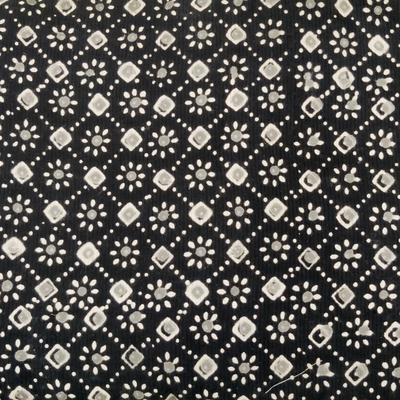 Pure Cotton Yarn Dyed Doby Black With Jaali And Floral Motifs Hand Block Print blouse piece Fabric( 0.85 meter)