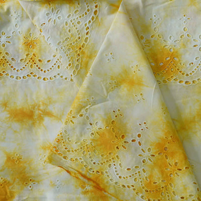 (Width 56 Inches )Pure Cotton Yellow And Cream Abstract Batik Hakoba Fabric