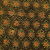 Pure Cotton Yellow Brown Ajrak With Maroon Flower Hand Block Print Fabric