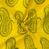 Pure Cotton Yellow Gamthi With Mehendi Brown Paisley Motifs Hand Block Print Fabric