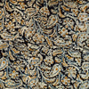 Pure Cottton Kalamkari Black With Mustard Cream Blue Kairi Jaal Hand Block Print Fabric