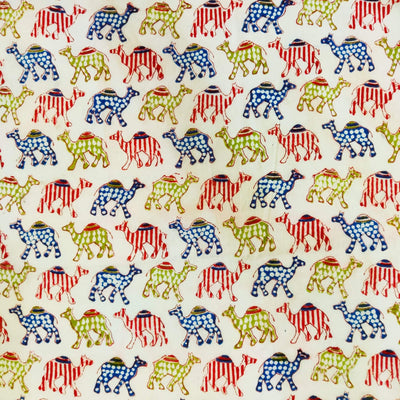 Pure Jaipuri Cotton With Multicolour Camel Hand Block Print blouse piece Fabric (1.25 meter)
