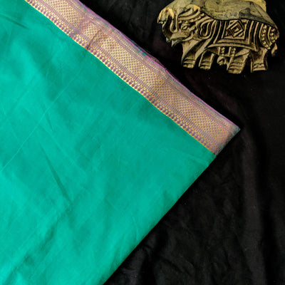 Pure Mangalgiri Cotton Teal Hand Woven blouse Fabric ( 0.90 cm )