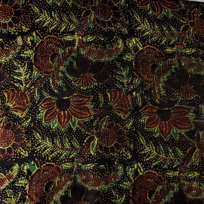 Pre-cut ( 2.28 meter )Pure Modal Silk Organic Vanaspati Natural Hand Block Printed Greenish Black Wild Flower Jaal Motif Fabric