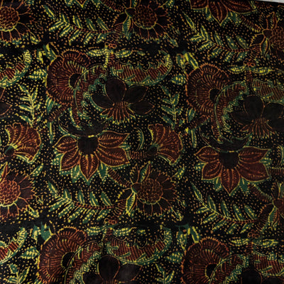 Pure Modal Silk Organic Vanaspati Natural Hand Block Printed Greenish Black Wild Flower Jaal Motif blouse Fabric ( 0.95 meter )
