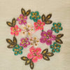 Pure Mul Cotton Cream With Pink Purple Teal Green Flower Bunch  Embroidered Fabric