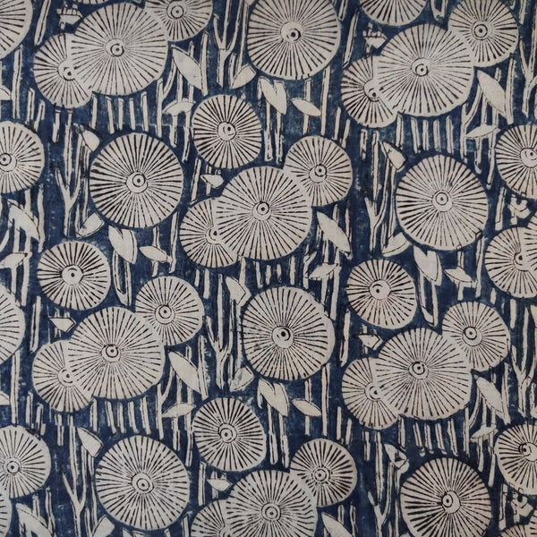 Pre-cut 2.40 meter Pure Mul Cotton Extra Soft Kalamkari With Cream Floral Grass Hand Block Print Fabric