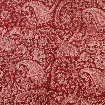 Pre-cut (1.84 Meter) Pure Mul Cotton Madder Kalamkari With Kairi Jaal Hand Block Print Fabric