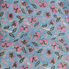 Pure Mul Cotton Sky Blue With Pink Floral Jaal Hand Block Print Fabric