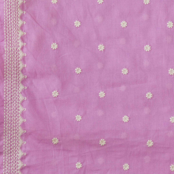 Blouse Piece 1 meter Pure Soft Cotton Pink Lavender With Cream Flower Motifs And A Beautiful Tribal Border Embroidered Fabric
