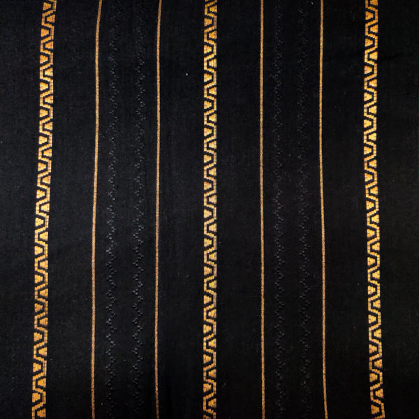 Pure South Cotton Black With Gold And Self Weaved Stripes Hand Woven Fabric