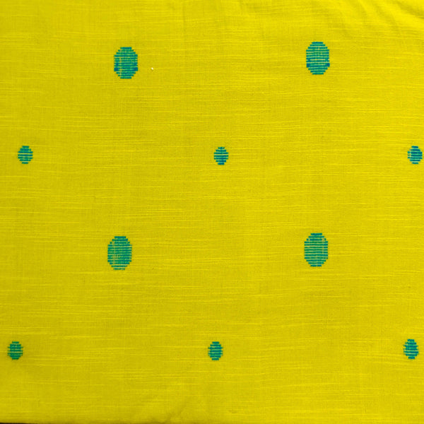 Pure South Cotton Green With Blue Multi Size Polka Woven Fabric