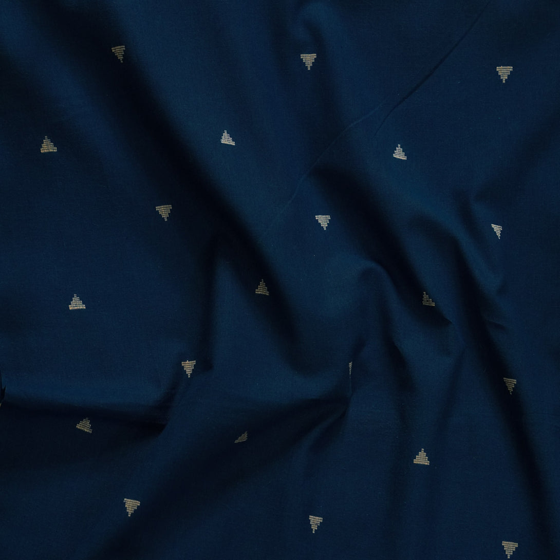 Pure South Cotton Handloom Blue With Triangle Motifs Woven Fabric ...